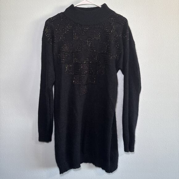 VTG IB Diffusion Black Knit Sweater Dress Metallic Geometric Silk 90's Womens XS - Picture 1 of 4